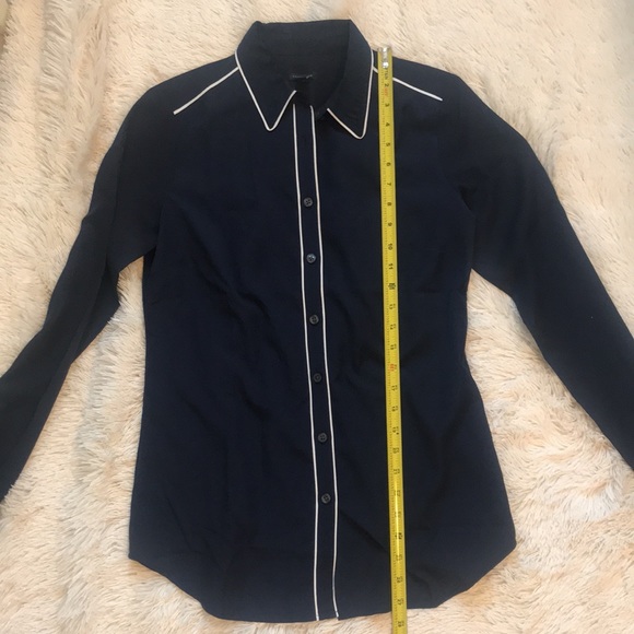 Ann Taylor navy and white silky button down blouse - Picture 6 of 8